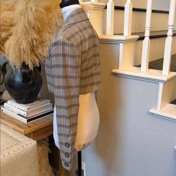 For Love And Lemons Gray Plaid Crop Blazer Size Small - Picture 7 of 10